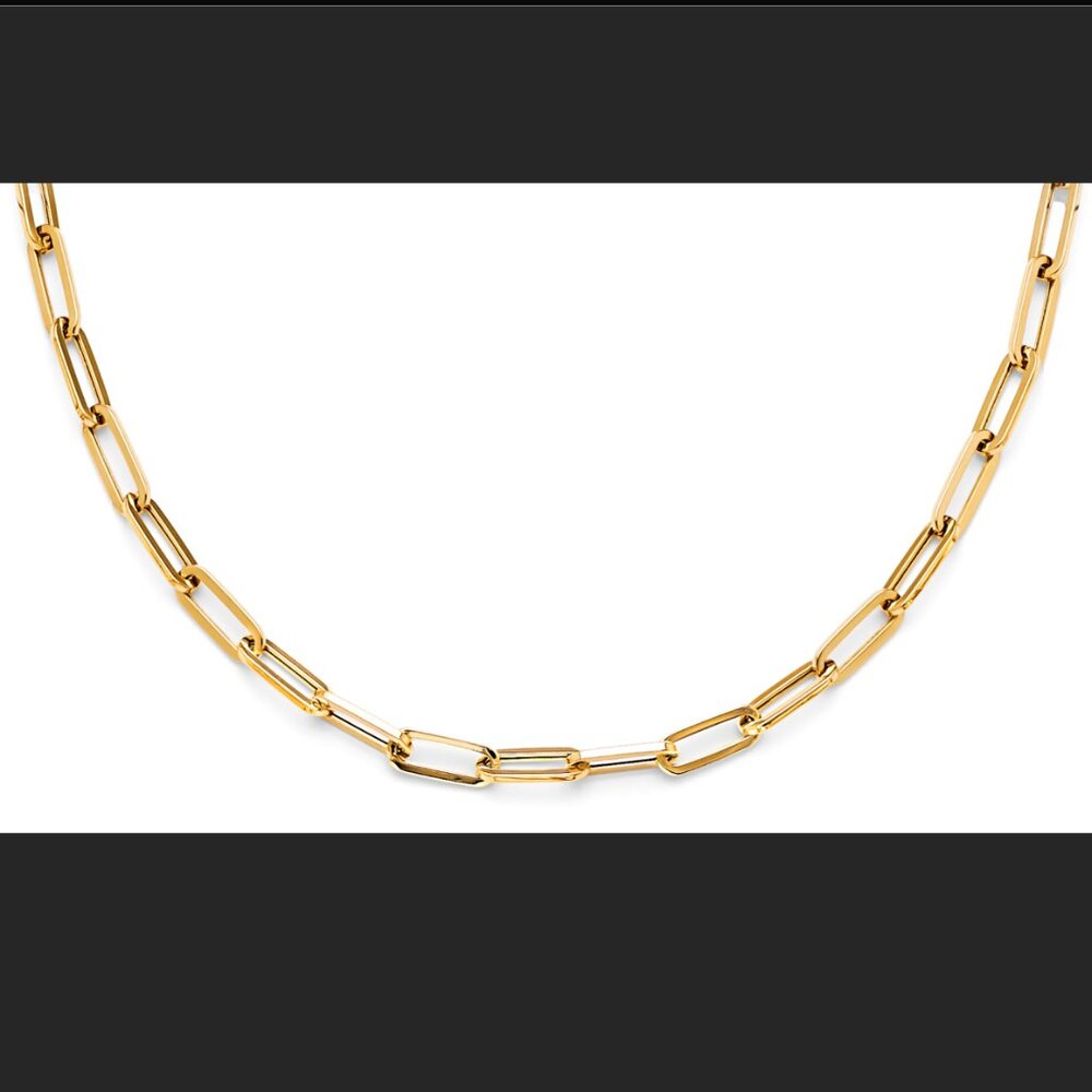 14KT Gold Hollow Plain Paperclip Necklace 18 inches